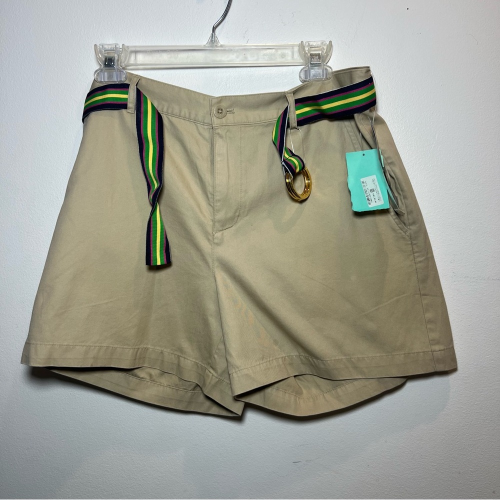 Vintage Ralf Lauren Tan Women's Shorts with Striped Belt